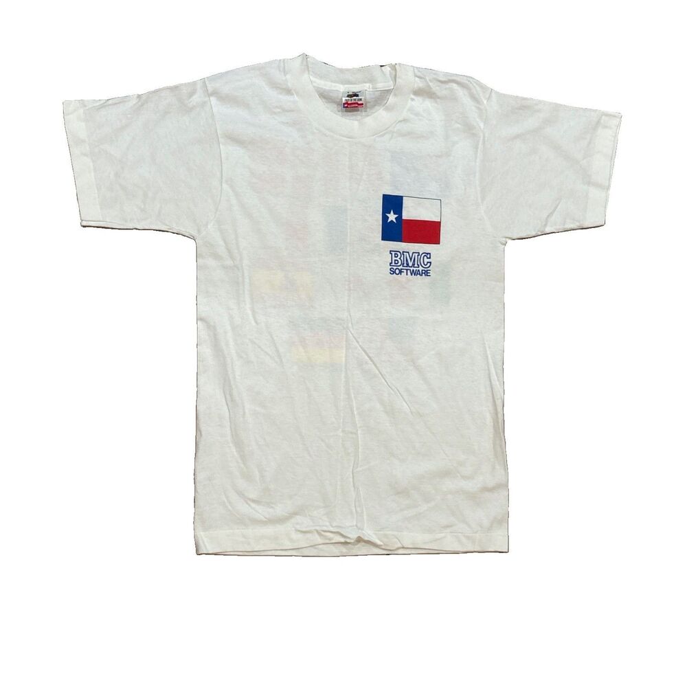 Vintage 90s BMC Software T Shirt Single Stitch USA Tech Promo Flags Small S